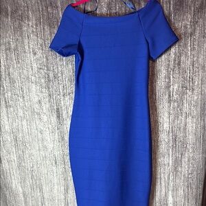 Love J Blue Off-Shoulder Bodycon Midi Dress